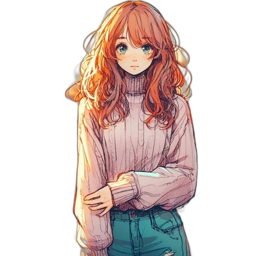 jacket, dress, hair, staff transparent PNG cut-out