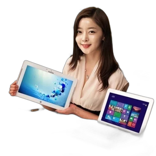 staff, photorealistic, woman, holds transparent PNG cut-out