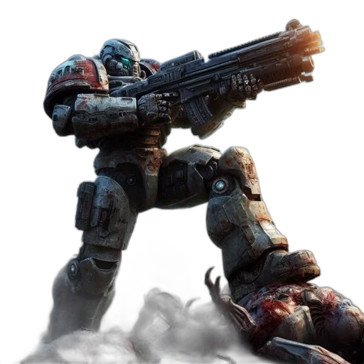 robot, weapon, concept art, 3d render transparent PNG cut-out