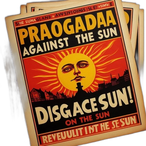 satirical, propaganda-style, poster, features transparent PNG cut-out