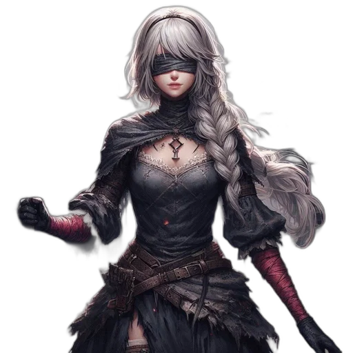 staff, sword, hair, dress transparent PNG cut-out