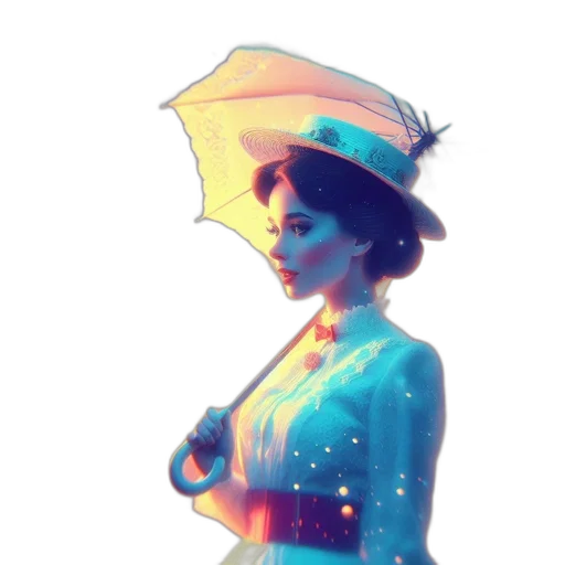 umbrella, dress, hat, staff transparent PNG cut-out