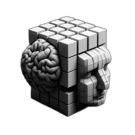 robot, crown, 3d render, pixel art transparent PNG cut-out