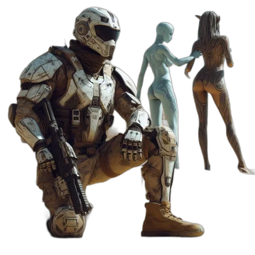 robot, weapon, concept art, 3d render transparent PNG cut-out