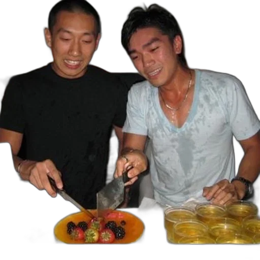 food, two, men, cutting transparent PNG cut-out