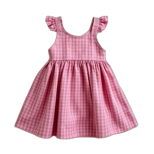 dress, pink, plaid, made transparent PNG cut-out