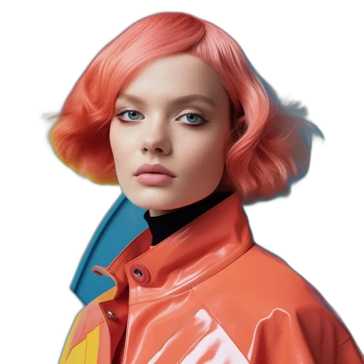 jacket, hair, face, photorealistic transparent PNG cut-out