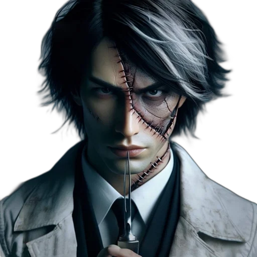 face, jacket, mask, photorealistic transparent PNG cut-out