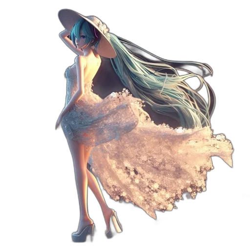 dress, creature, hair, staff transparent PNG cut-out