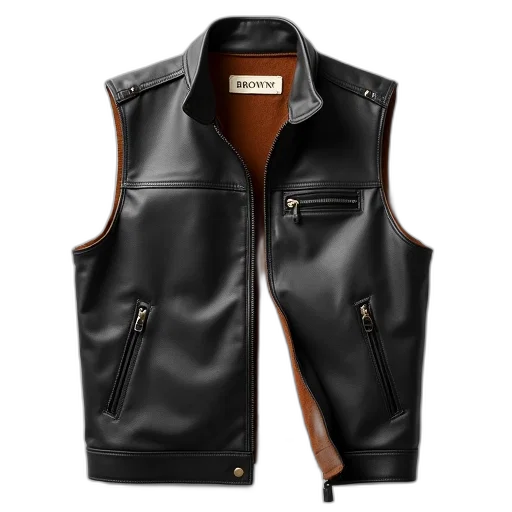 jacket, black, leather, vest transparent PNG cut-out