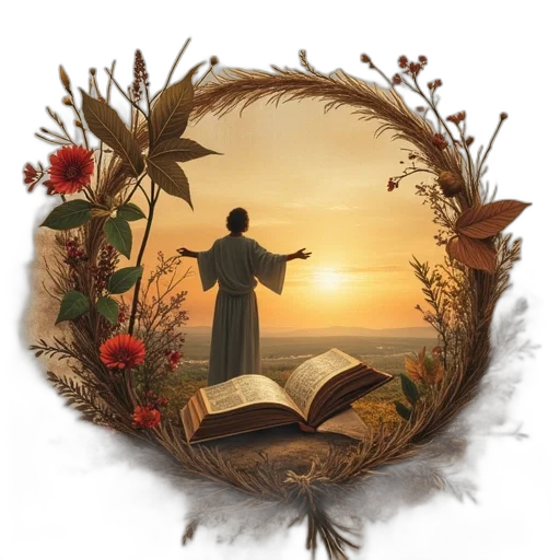 fantasy art, photorealistic, sunset, bible transparent PNG cut-out