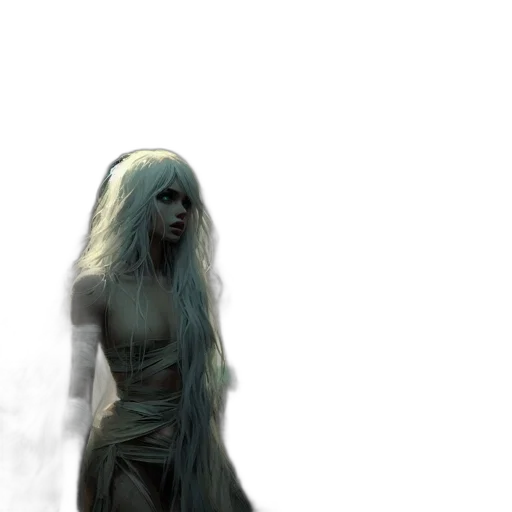 creature, dress, hair, staff transparent PNG cut-out