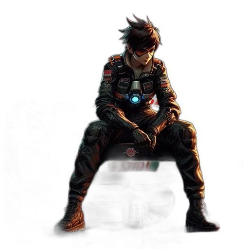 jacket, robot, staff, weapon transparent PNG cut-out