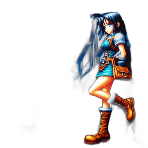 dress, robot, weapon, pixel art transparent PNG cut-out