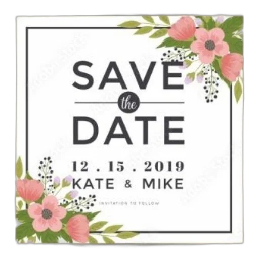 floral-themed, save, date, card transparent PNG cut-out