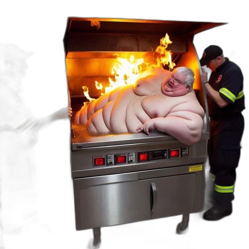 food, 3d render, fire, obese transparent PNG cut-out