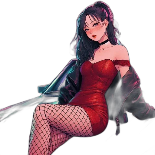 dress, weapon, watercolor, cyberpunk transparent PNG cut-out