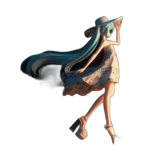 dress, hair, hat, staff transparent PNG cut-out