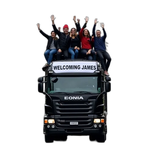 large, black, truck, driving transparent PNG cut-out
