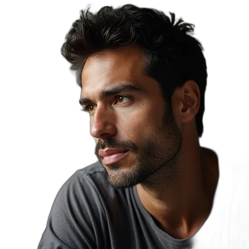 face, hair, staff, photorealistic transparent PNG cut-out