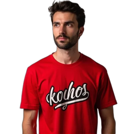 red, man, wearing, t-shirt transparent PNG cut-out