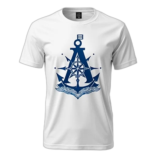 white, t-shirt, blue, graphic transparent PNG cut-out