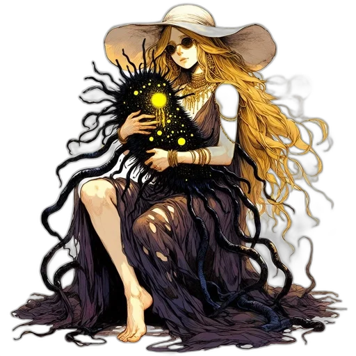 hat, dress, hair, fantasy art transparent PNG cut-out