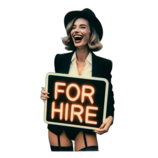staff, woman, black, holds transparent PNG cut-out