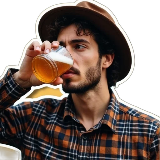 hat, jacket, face, bottle transparent PNG cut-out