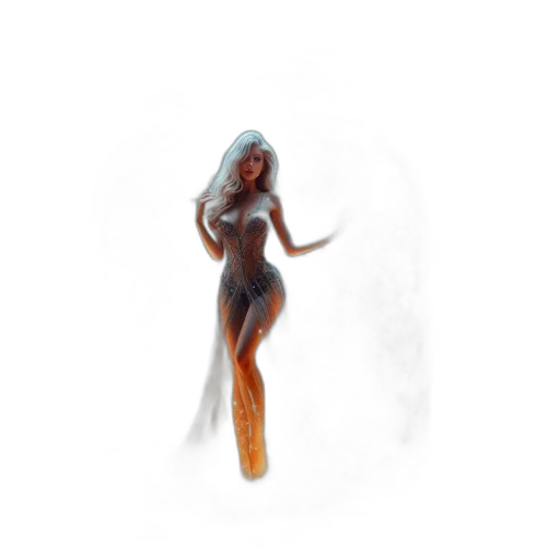 dress, hair, staff, creature transparent PNG cut-out