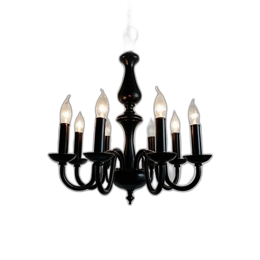 3d render, black, chandelier, multiple transparent PNG cut-out