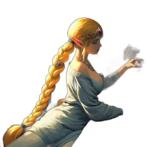dress, staff, sword, hair transparent PNG cut-out