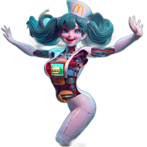 robot, dress, concept art, vaporwave transparent PNG cut-out