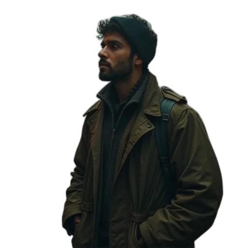 jacket, face, staff, hat transparent PNG cut-out