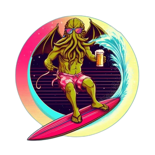 creature, staff, jacket, vaporwave transparent PNG cut-out