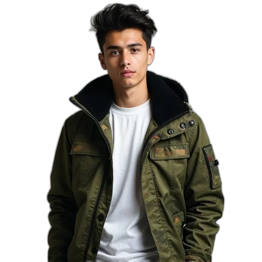 jacket, face, staff, photorealistic transparent PNG cut-out