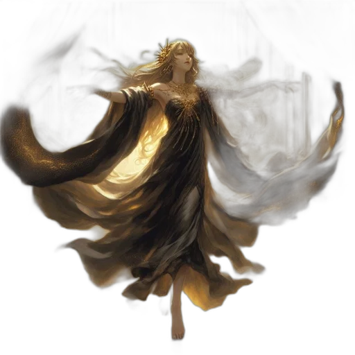 dress, crown, hair, staff transparent PNG cut-out