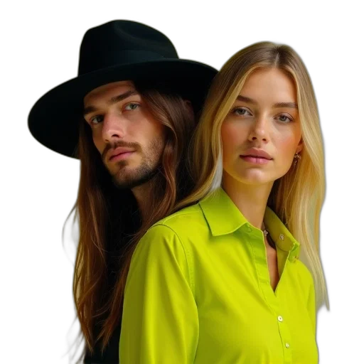 hat, jacket, hair, staff transparent PNG cut-out