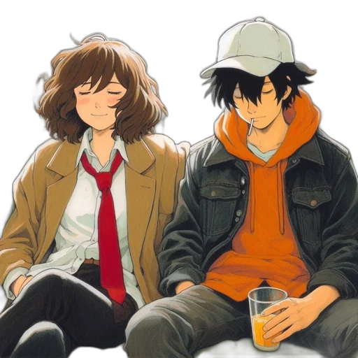 jacket, hat, anime, watercolor transparent PNG cut-out