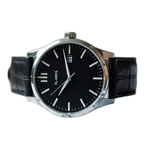 black, silver, wristwatch, leather transparent PNG cut-out