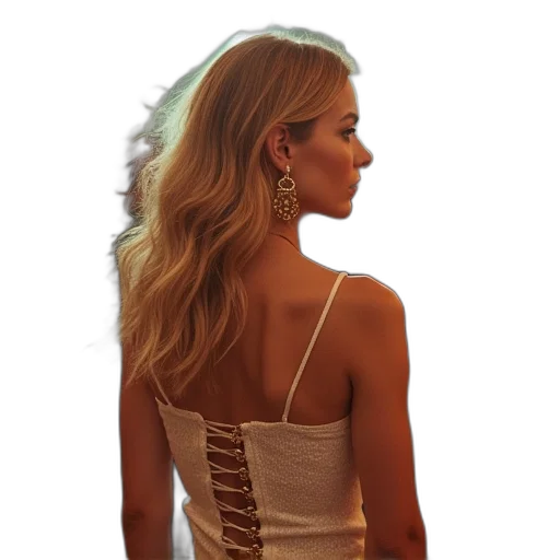 dress, jewelry, hair, staff transparent PNG cut-out