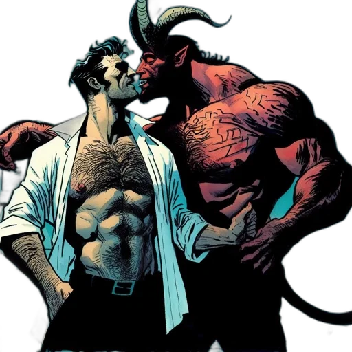 comic book art, concept art, two, males transparent PNG cut-out