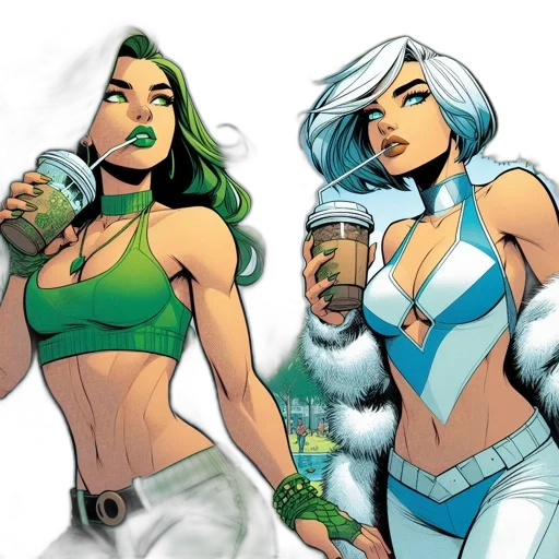 comic book art, concept art, green, two transparent PNG cut-out