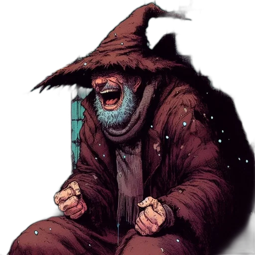 jacket, staff, creature, comic book art transparent PNG cut-out