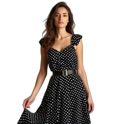 dress, monochrome, women, polka transparent PNG cut-out