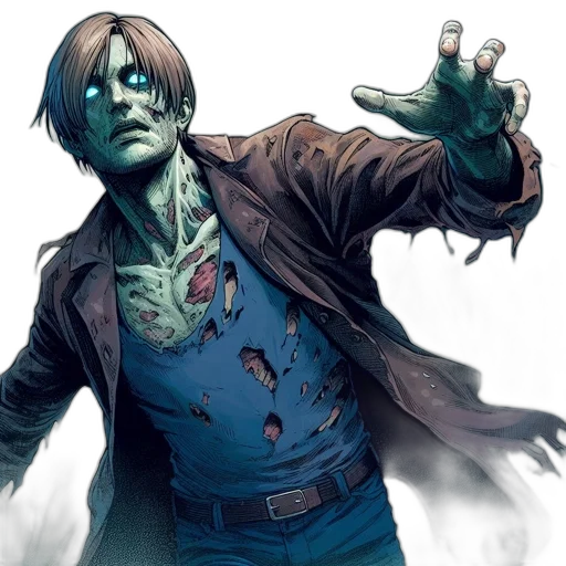 comic book art, concept art, blue, undead transparent PNG cut-out