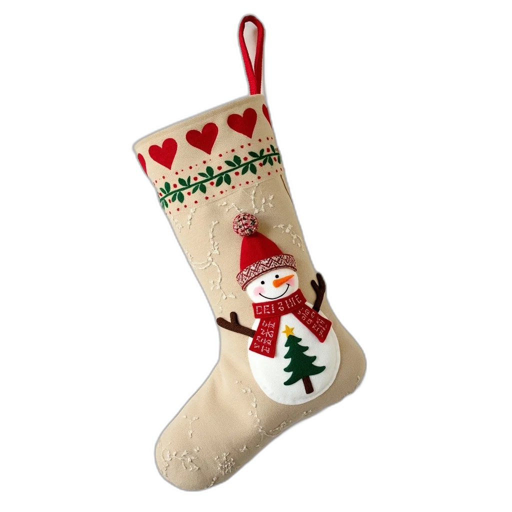 3d render, beige, christmas, stocking transparent PNG cut-out