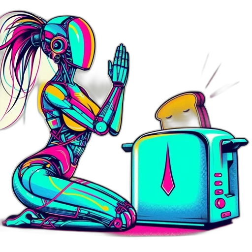 robot, cyberpunk, vaporwave, concept art transparent PNG cut-out