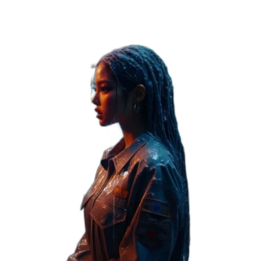 jacket, hair, concept art, photorealistic transparent PNG cut-out