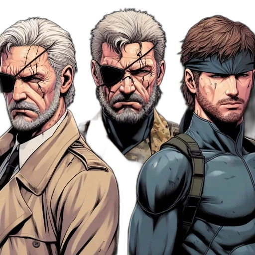 comic book art, concept art, earth tones, three transparent PNG cut-out